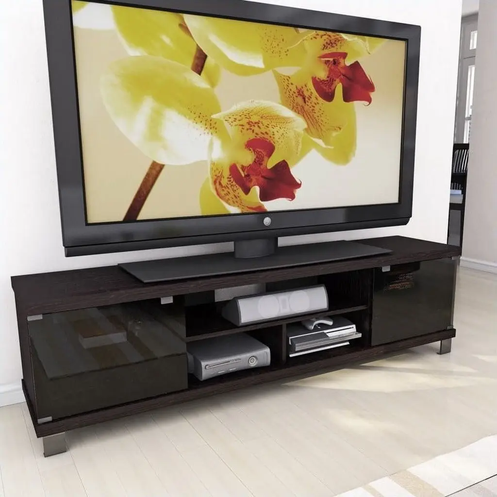 CorLiving Black Engineered Wood TV Stand Cabinets and Shelves 85 Inch TVs