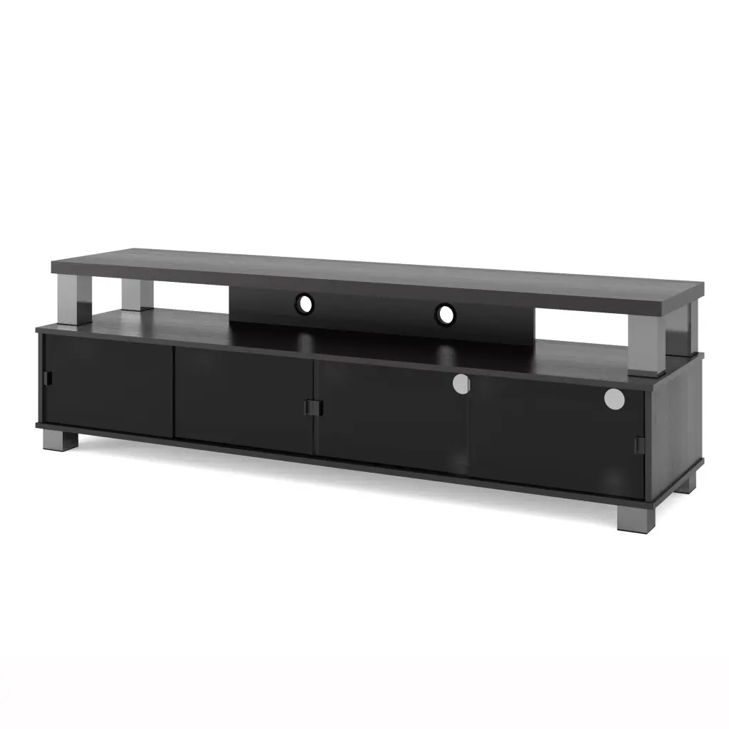 CorLiving Bromley Black Engineered Wood Modern Entertainment Center Storage Glass Doors TVs up to 95
