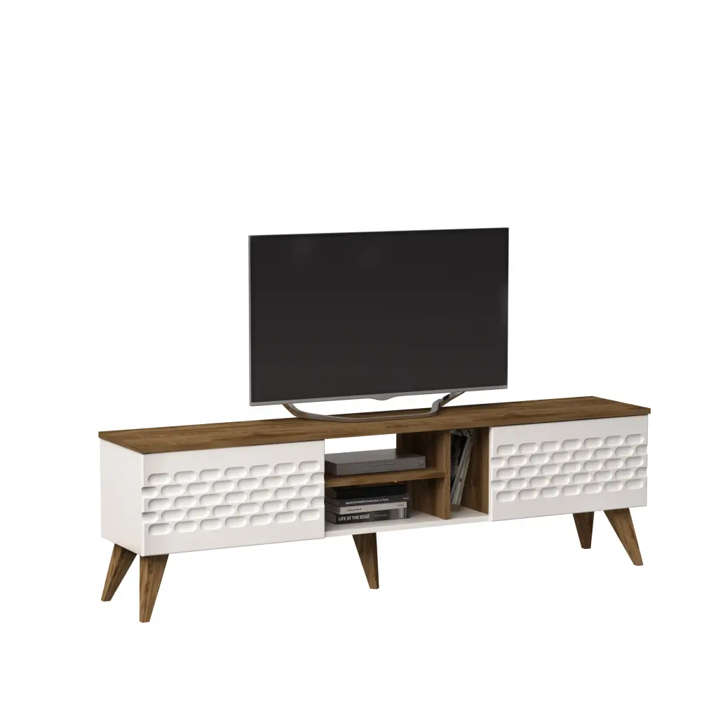 Eggea Modern White Oak Veneer TV Stand TVs up to 80 Inches Decorotika
