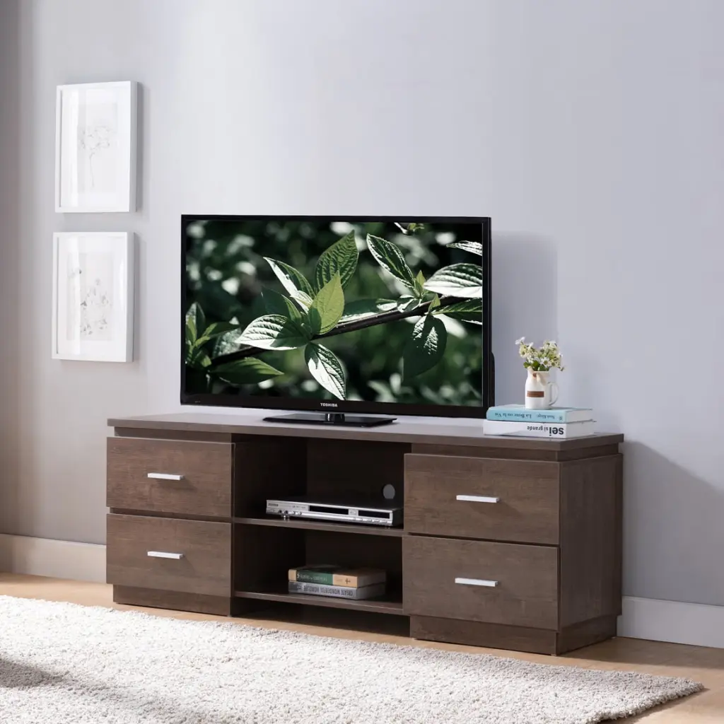 White Oak Modern TV Stand 4 Cabinets Drawers and 2 Storage Shelves DJ Corp Design