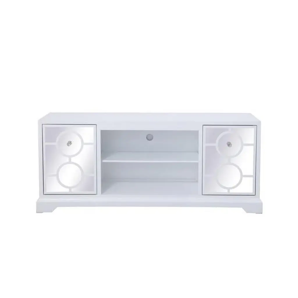 Elegant Decor Modern 60 Mirrored Door TV Stand Hand Painted White