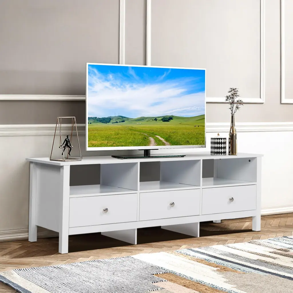 Ktaxon Modern Wood TV Stand Drawers 60 Inch TVs White FCH