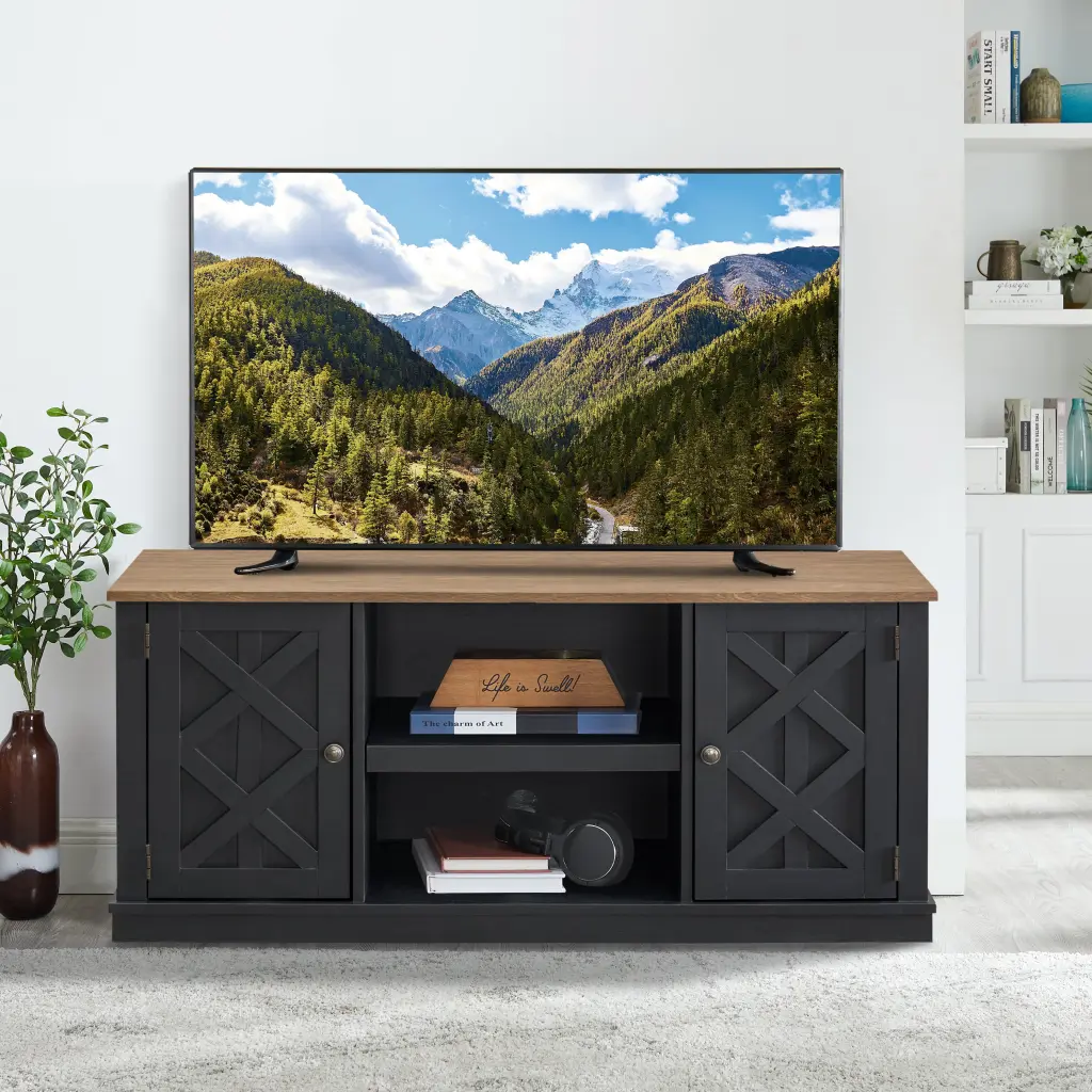 FESTIVO 54 Inch Charcoal TV Stand Console Entertainment Center TVs up to 60 Inches