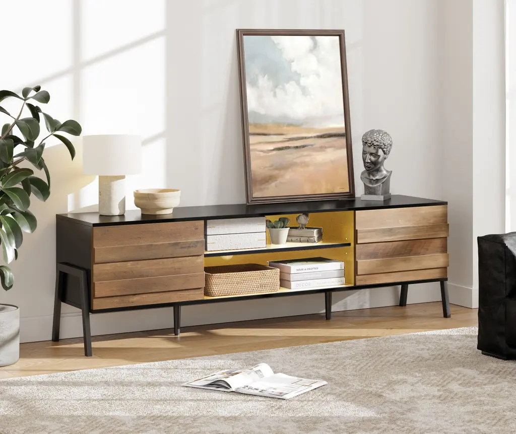 Modern TV Stand 65 inch TV Black Entertainment Center FITUEYES