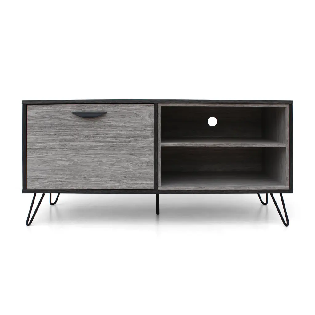 Vivian Mid Century Modern 52 Inch Two Toned Faux Wood TV Stand Grey Oak Finish GDFSTUDIO