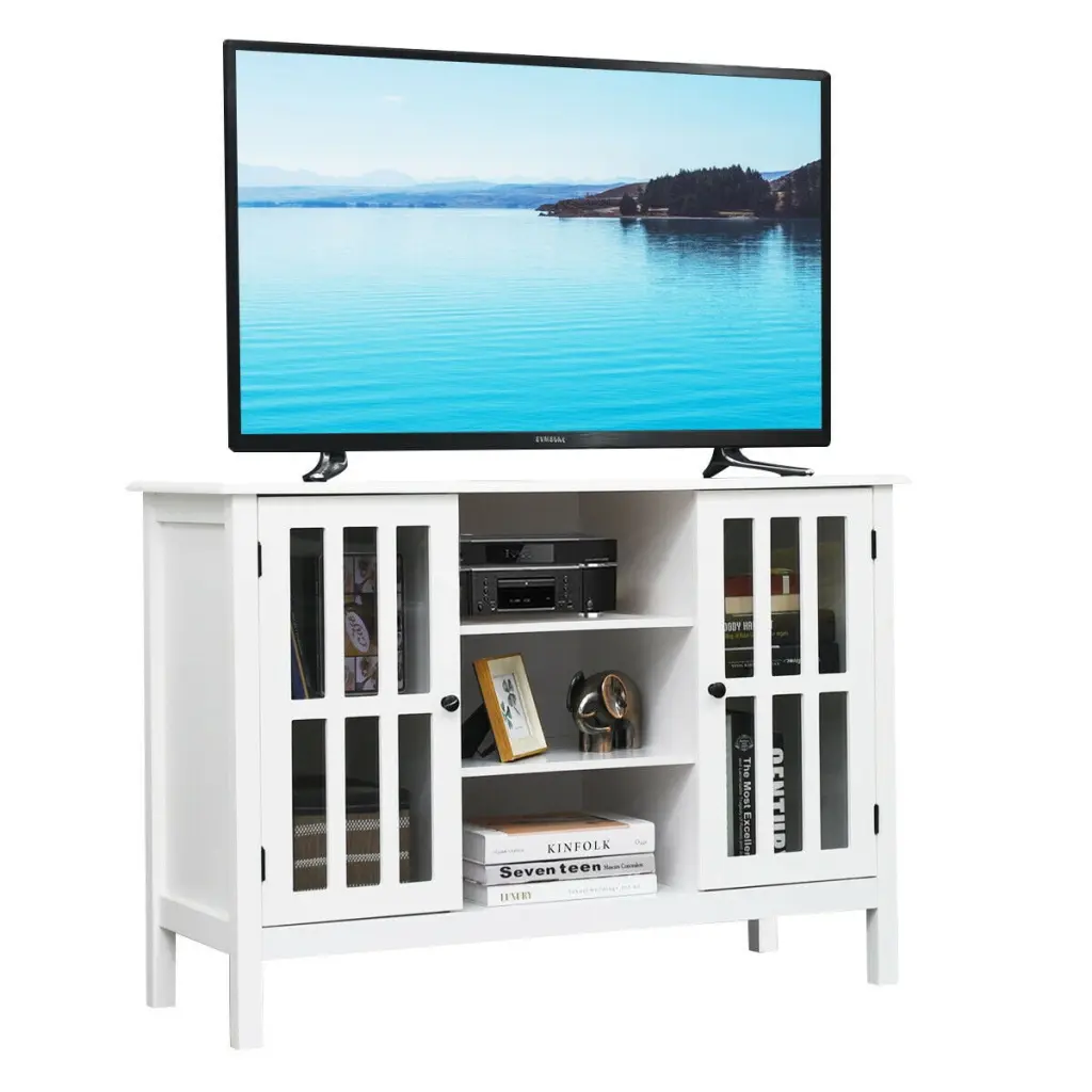 Gymax Wood TV Stand Entertainment Center 50 Inch TVs White Modern Design