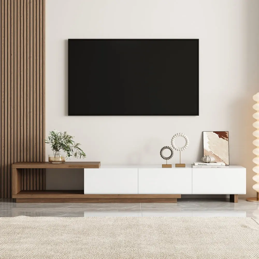 Homary Quoint 100.4 Modern Extendable 3-Drawer TV Stand Walnut Media Console