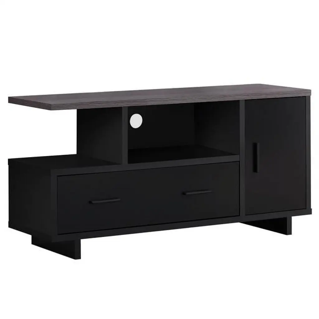 HomeRoots Black Gray Top TV Stand Storage 47.25 Inch Wide Media Console