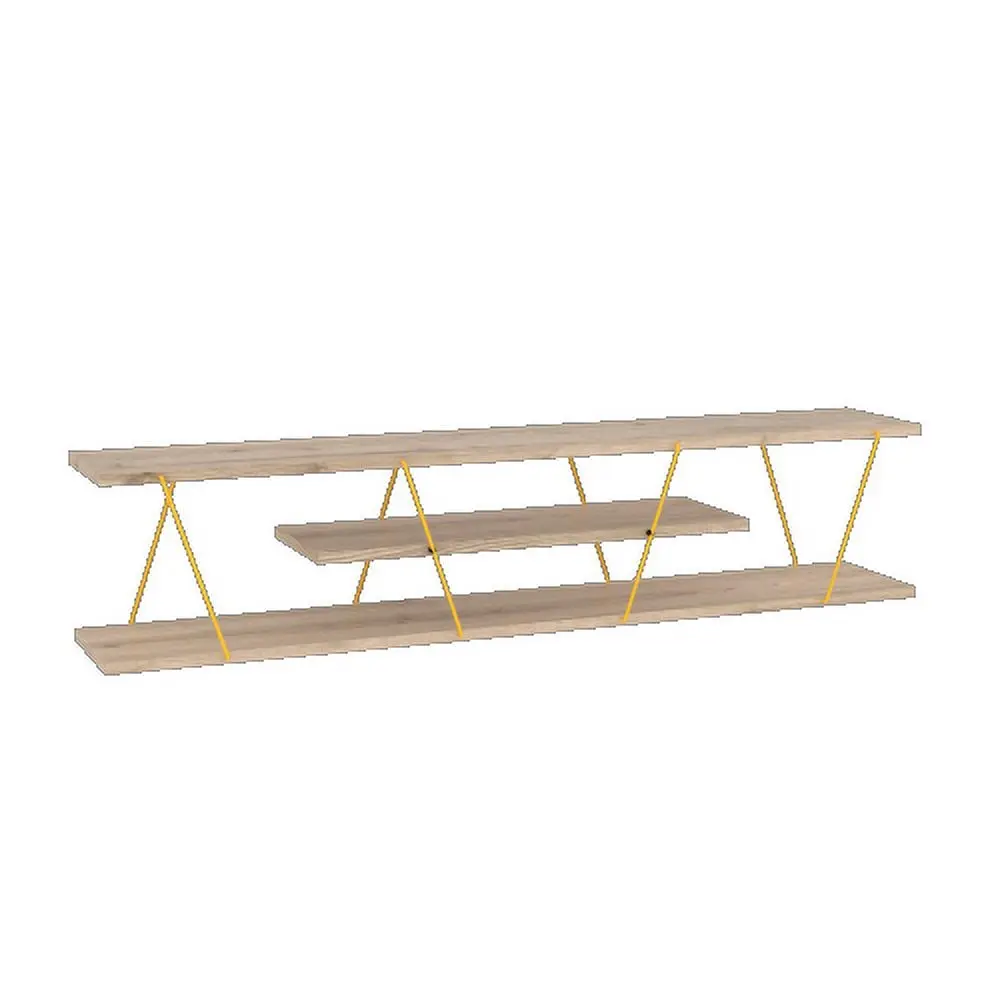 Hopy FurnisHome Tars Mid Century Modern 56 Inch TV Stand 4 Open Shelves and Metal Cords