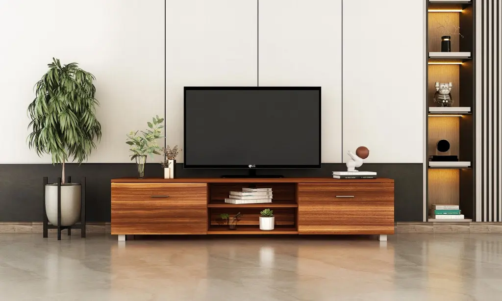 TV Console Table Storage Cabinet 70 Inch TVs Walnut Media Entertainment Center KZKR