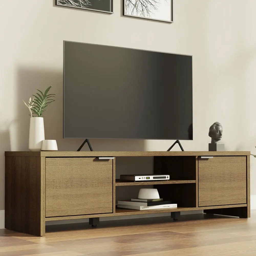 Madesa Modern Entertainment Center TV Unit TV Stand TVs up to 65 Wire Management and Storage Shelves Brown