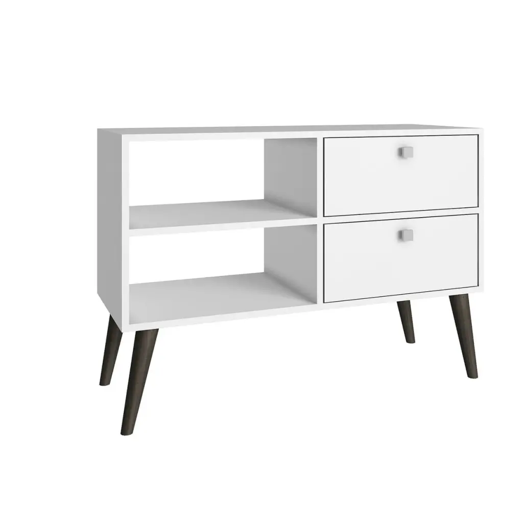 Dalarna White TV Stand 2 Shelves Living Room Storage Manhattan Comfort