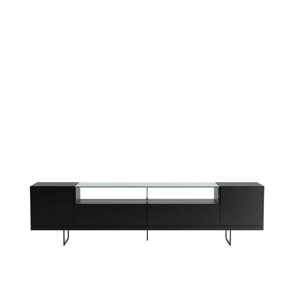 Manhattan Comfort Celine 85.43 TV Stand 2 Drawers and Steel Legs Black and Black Marble