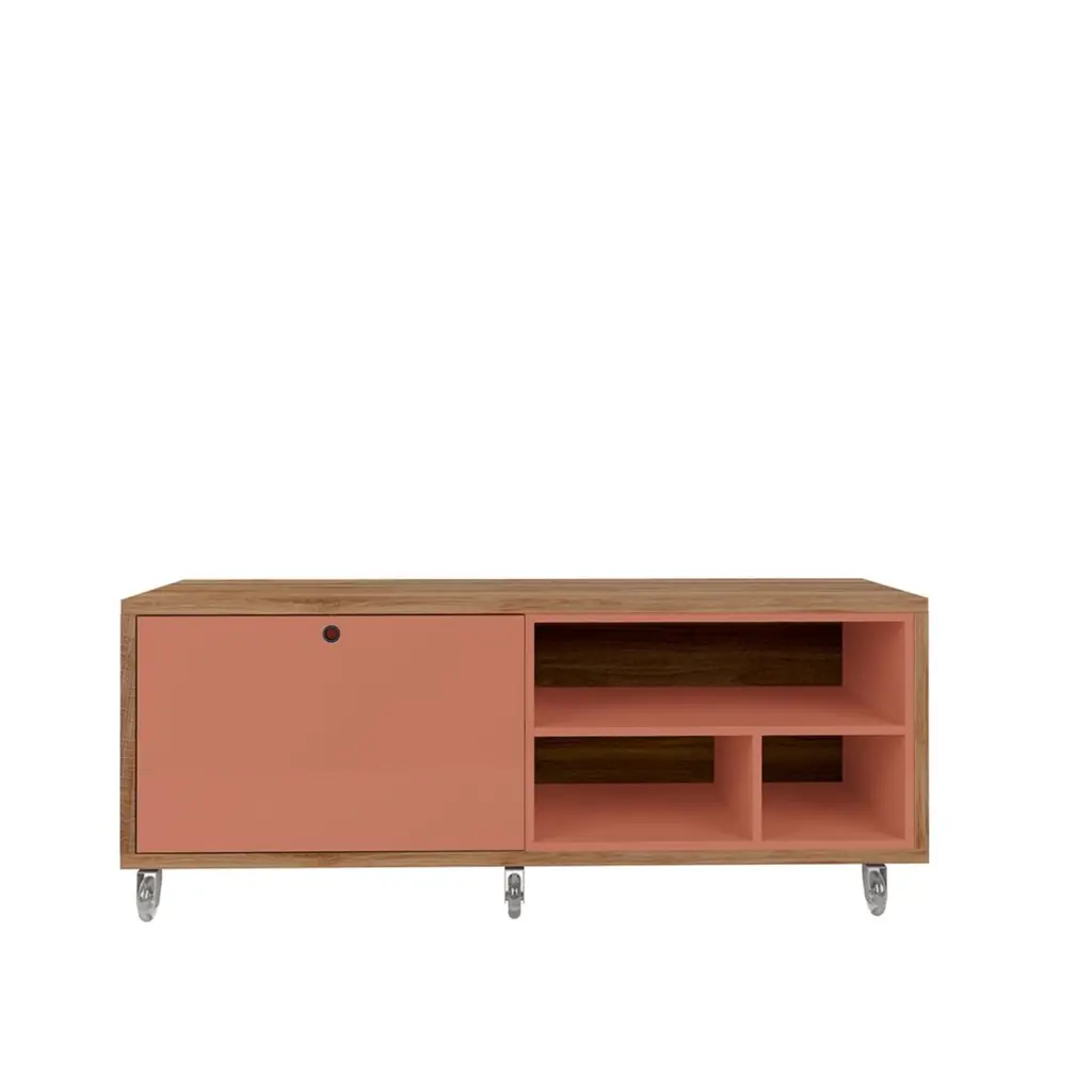 Manhattan Comfort Windsor 53.62 TV Stand Casters Ceramic Pink Nature