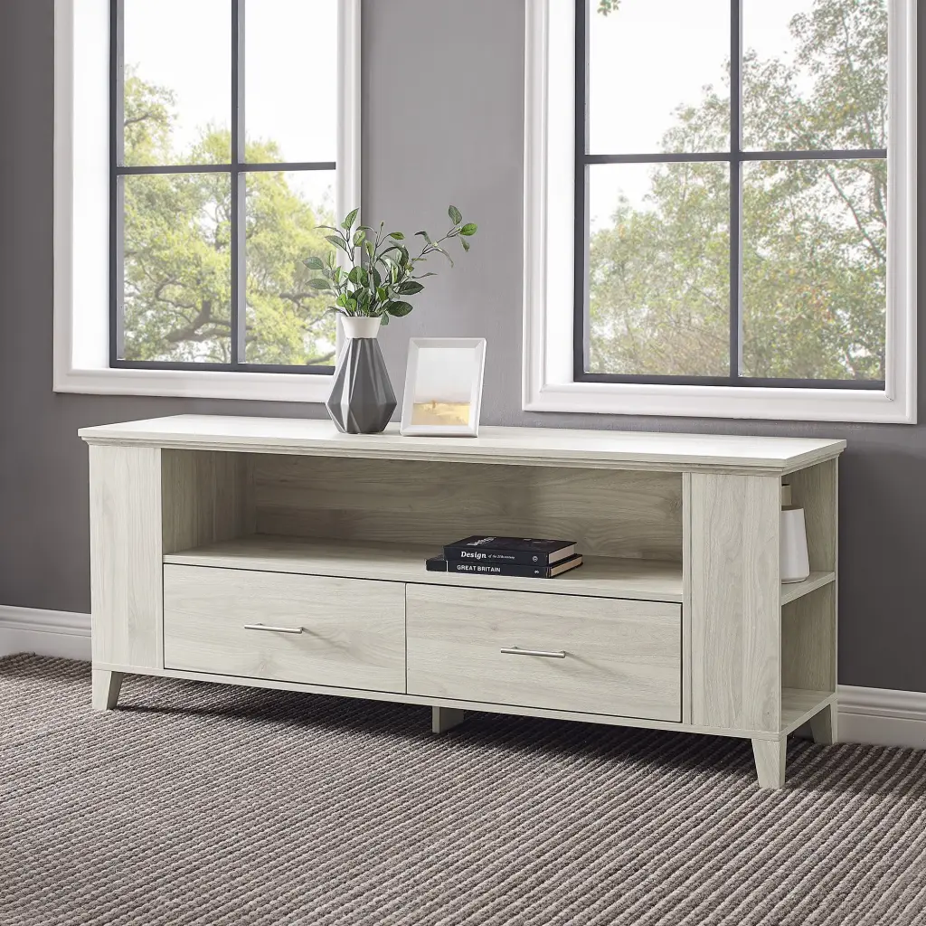 Birch TV Stand Adjustable Shelves 65 Inch TVs Manor Park Modern Media Console