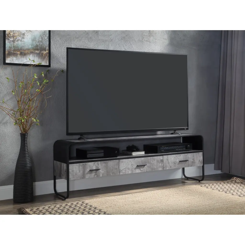 Miekor Furniture Raziela TV Stand Concrete Gray Black Finish LV01142