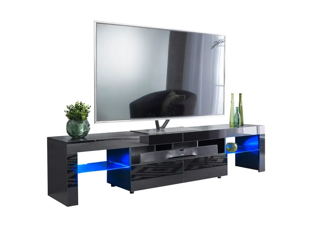 MMT Furniture Designs Ltd Black Modern TV Stand Cabinet TVs up to 90 Inches Lights
