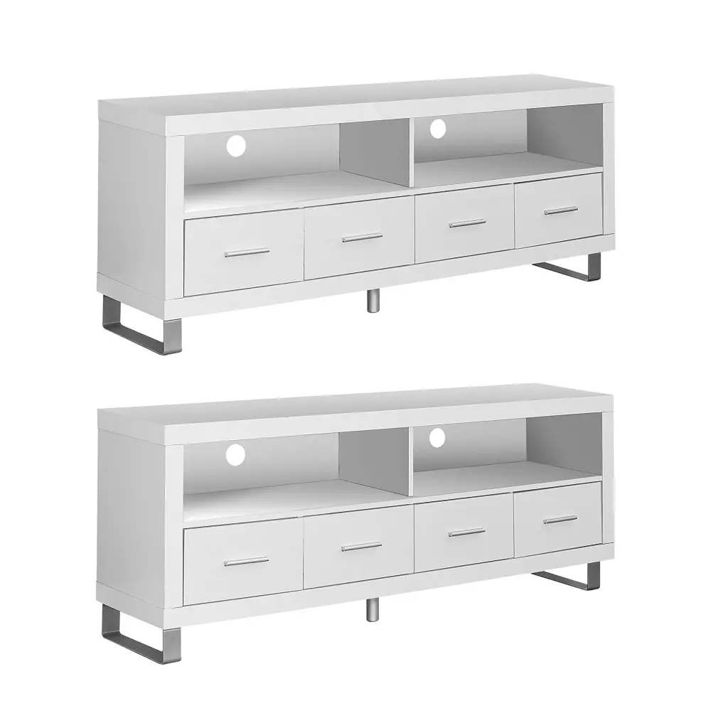 Monarch Contemporary Entertainment Center TV Stand Storage White 2 Pack Monarch Specialties