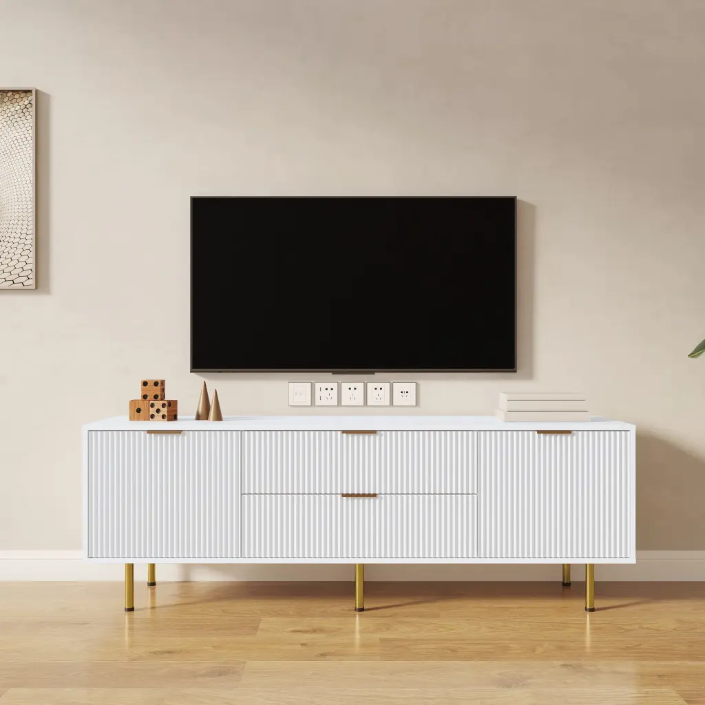 Modern Warm White TV Cabinet Living Room Bedroom 80-Inch Stands Oaks Aura
