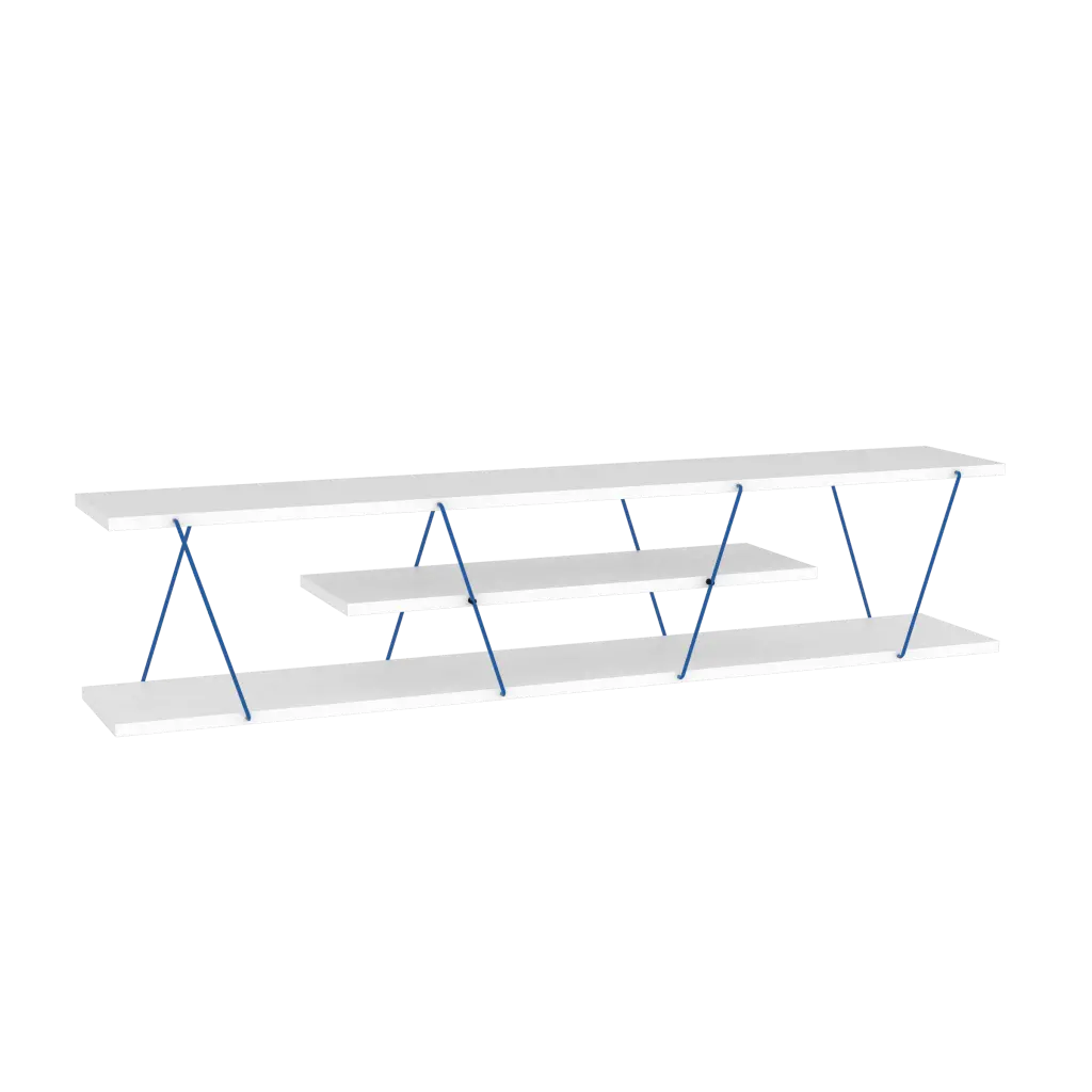 FurnisHome Mid Century Modern TV Stand 56 Inch Open Storage Entertainment Center Metal Cords White Blue OMCCHK