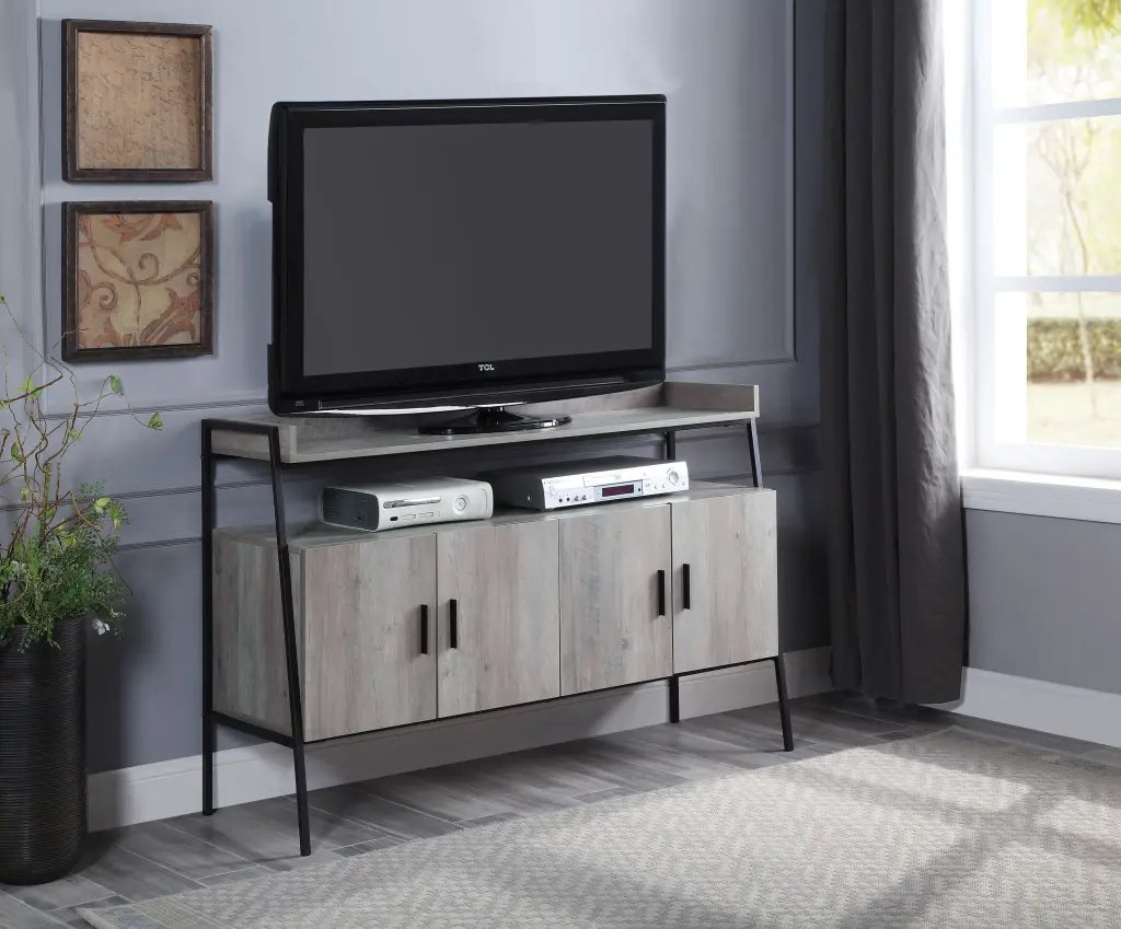 Gray Oak Black Finish TV Stand Living Room Bedroom Entertainment Center OMCCHK