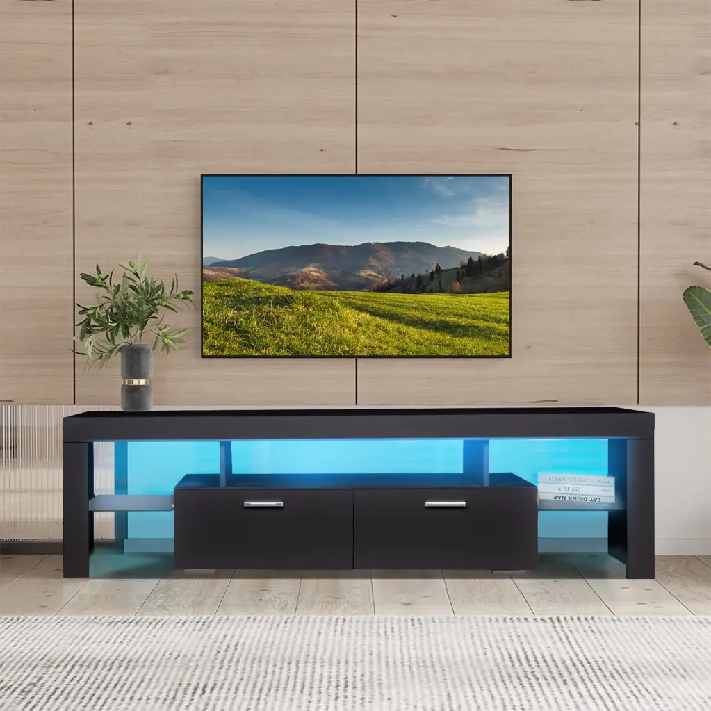 Modern LED TV Stand Storage and Drawers TVs up to 75 Inches - Entertainment Center Living Room or Bedroom OMCCHK