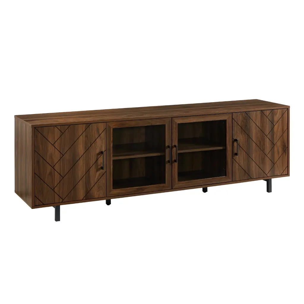 Modern Scandinavian 70 Inch 4-Door Herringbone TV Stand TVs up to 80 Dark Walnut OMCCHK