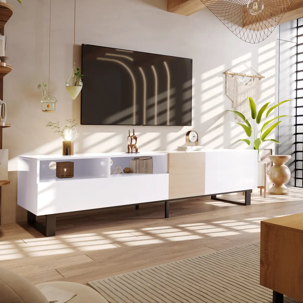 Modern TV Stand 80 Inch TV Double Storage Space Drop Down Door Media Console Living Room OMCCHK