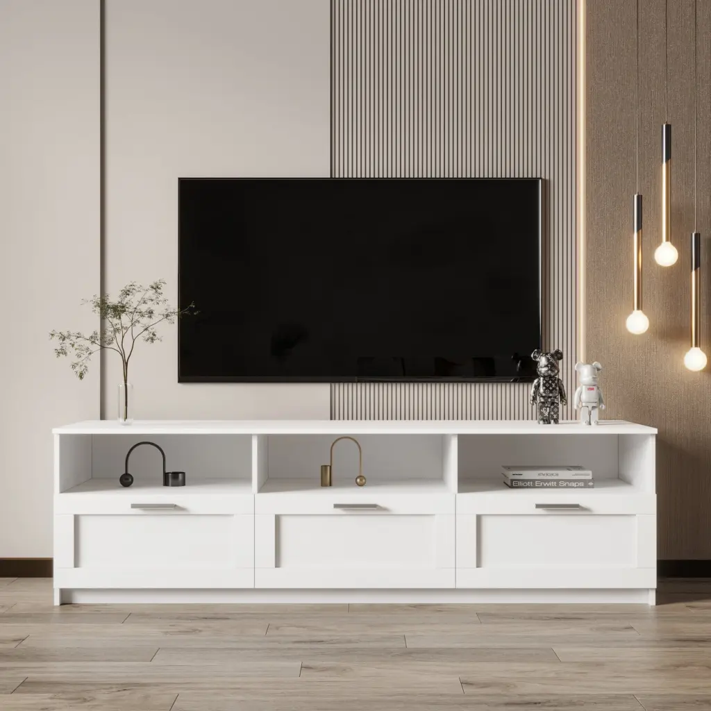White Modern Minimalist TV Cabinet 80 Inch Open Locker TV Stand Living Room Bedroom OMCCHK