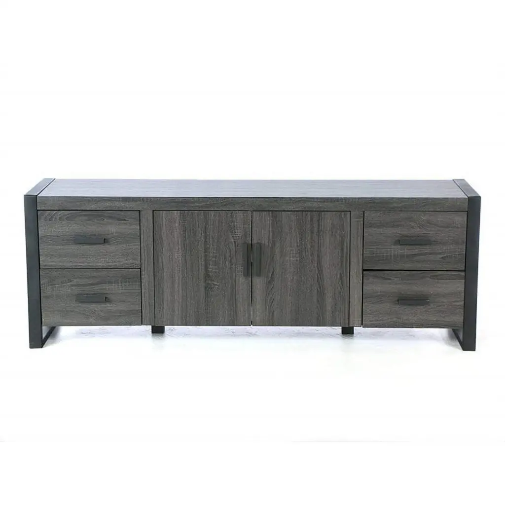 Pemberly Row 70 Inch Modern Charcoal Gray TV Stand Console Storage