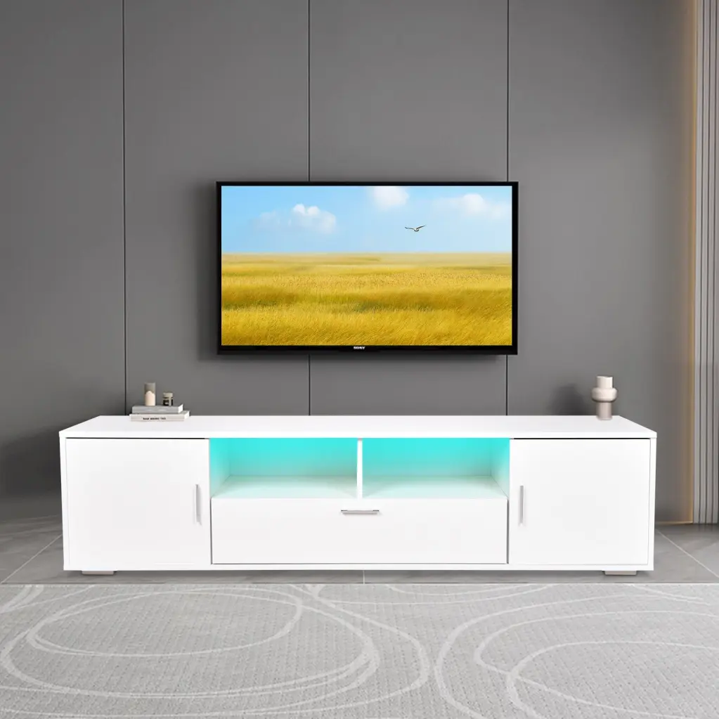 Modern TV Stand LED Lights Entertainment Center TV Cabinet Storage rnb