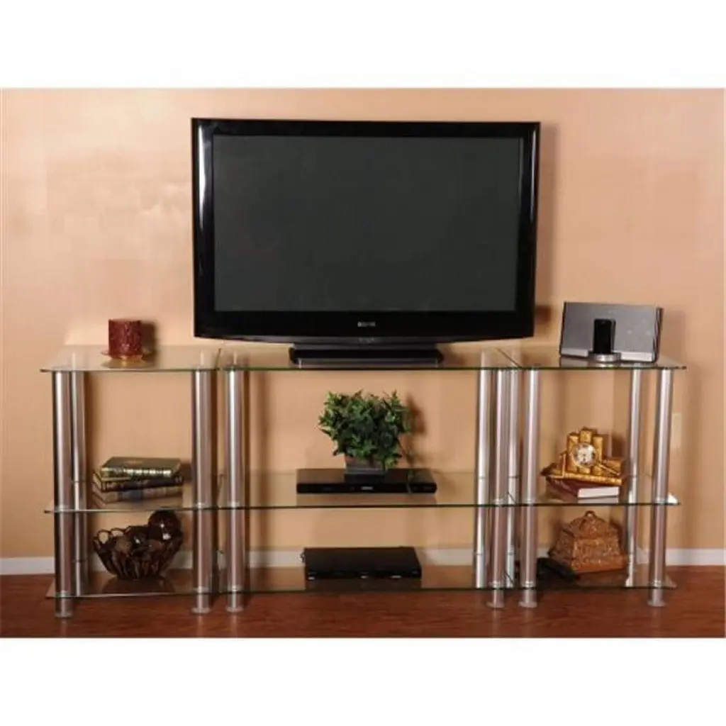 RTA Home and Office TVM-0075 75 Inch Extra Tall Glass and Aluminum TV Stand LCD and Plasma TVs