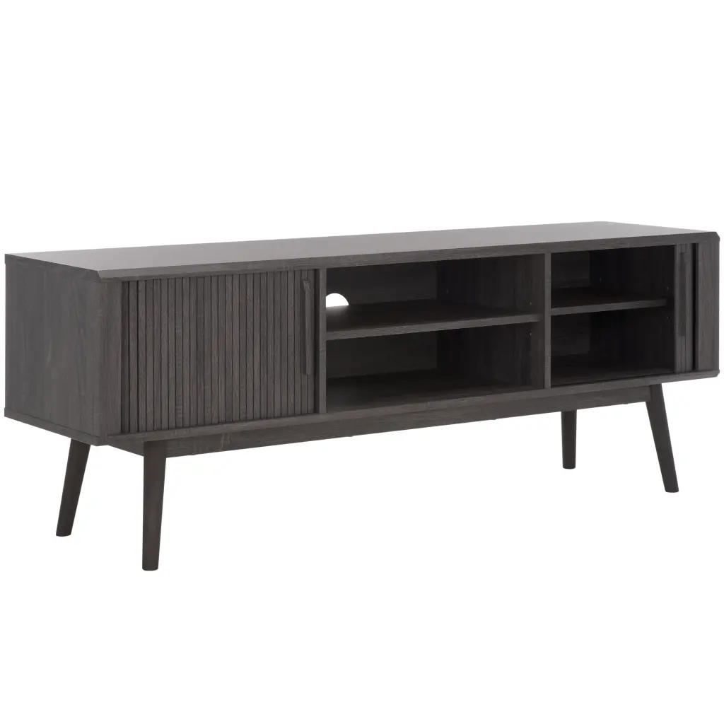 SAFAVIEH Aphra 2 Door 2 Shelf Media Stand Distressed Black - 59 Inch Wide