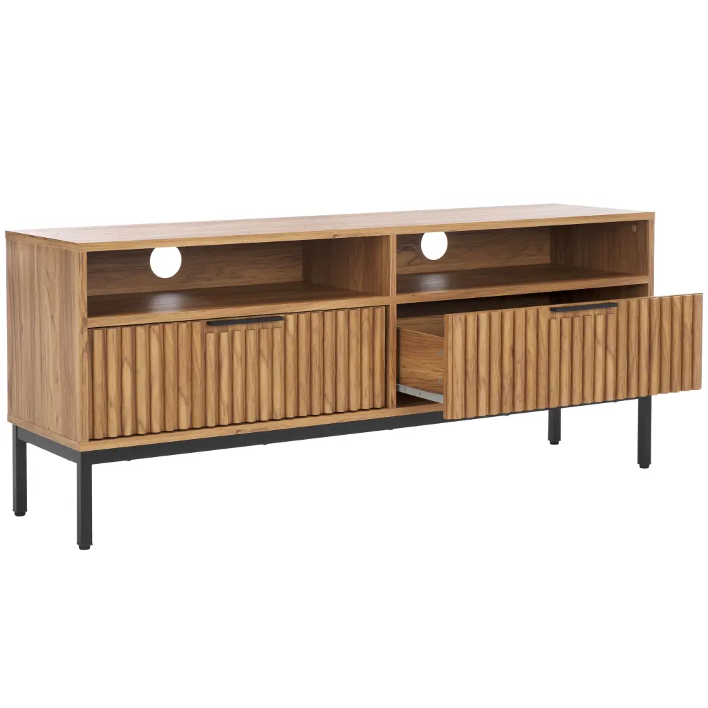 SAFAVIEH Lylia 60.4 Inch Media Stand 2 Drawers and 2 Shelves Oak Black Legs