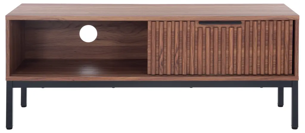 SAFAVIEH Lylia 1 Door Media Stand Walnut Black Legs Black Handle