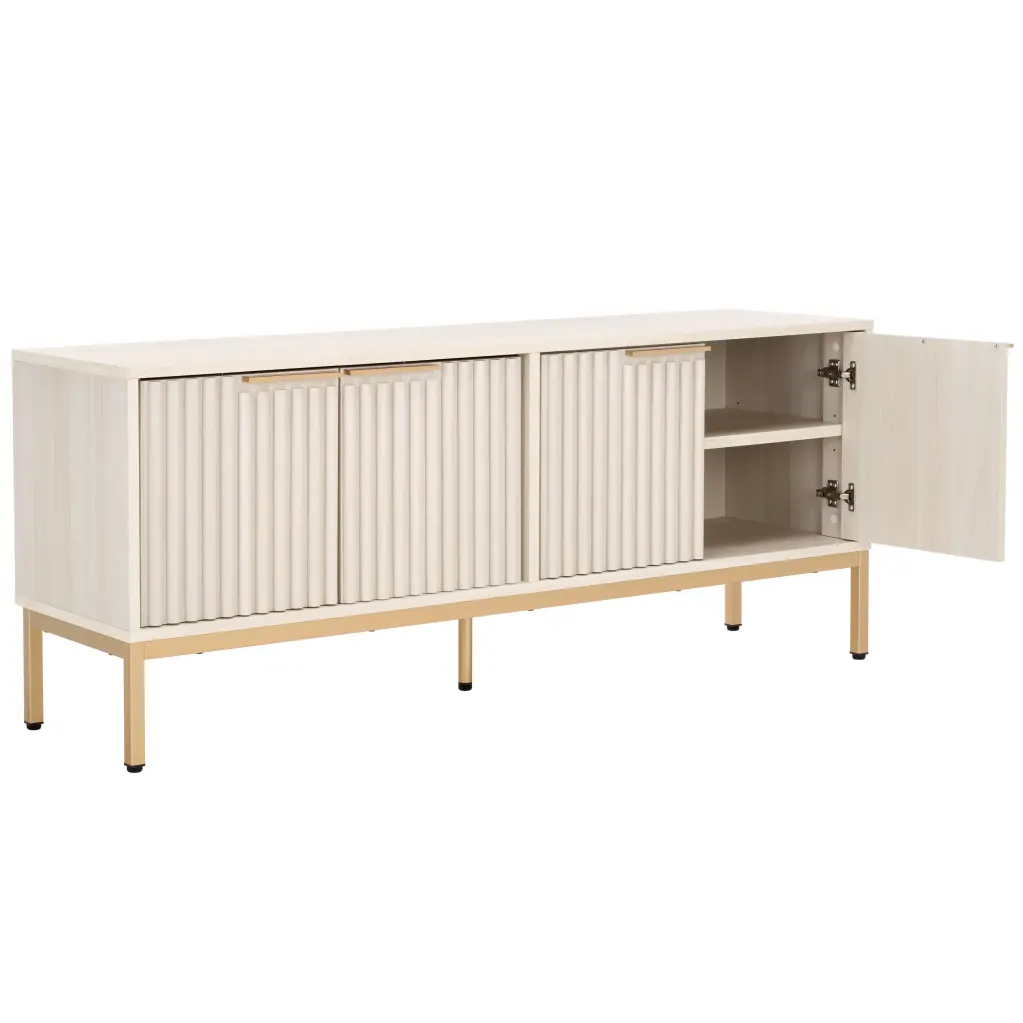 SAFAVIEH Lylia 4 Door Media Stand White Gold Legs and Handles