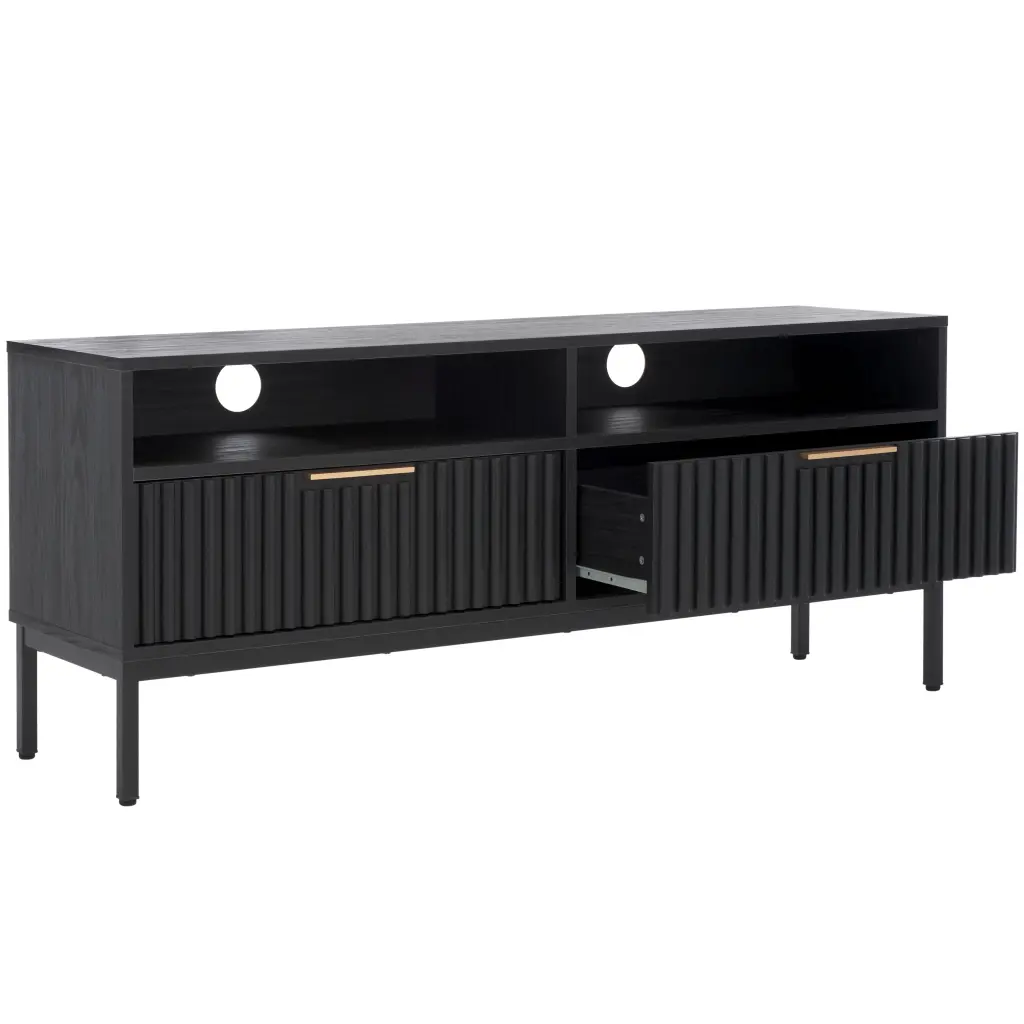 SAFAVIEH Lylia 2 Drawer 2 Shelf Media Stand Black Gold Handles - 60.4 Inch Wide