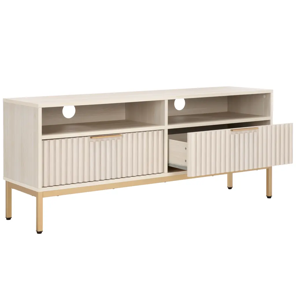 SAFAVIEH Lylia 2 Drawer 2 Shelf Media Stand White Gold Legs and Handles