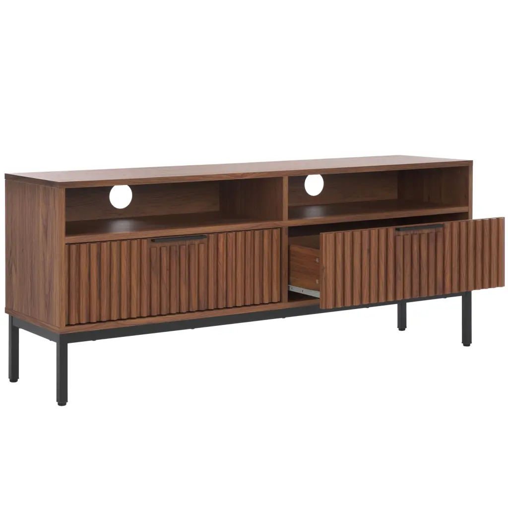 SAFAVIEH Lylia 2 Drawer 2 Shelf Media Stand Walnut Black Legs and Handles