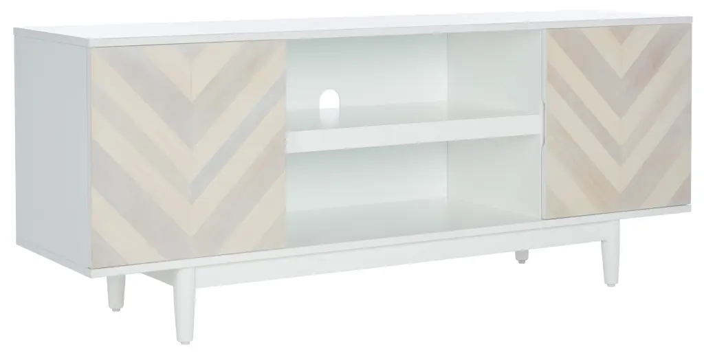 SAFAVIEH Tay 3 Shelf White Washed Media Stand 54x15x22 Inches Patterned TV Console