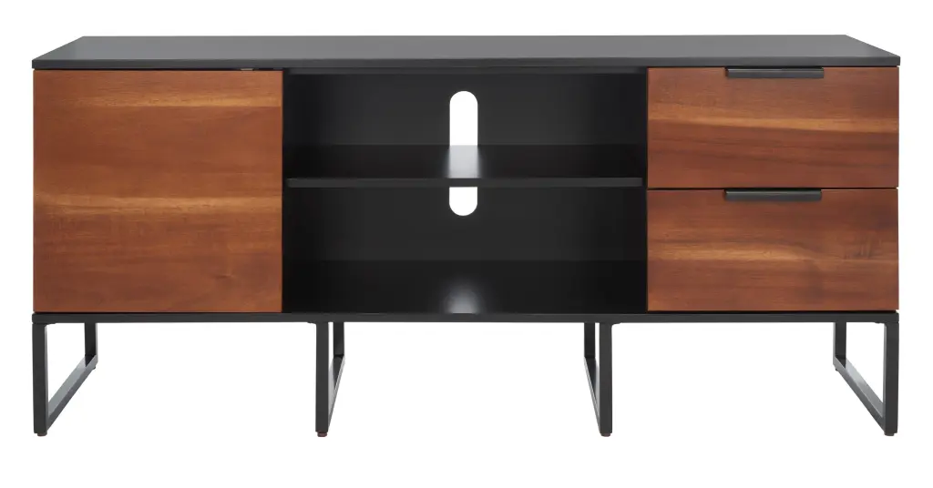 SAFAVIEH Vance 54 Inch Brown Black Media Stand 1 Door 2 Drawers and 2 Shelves