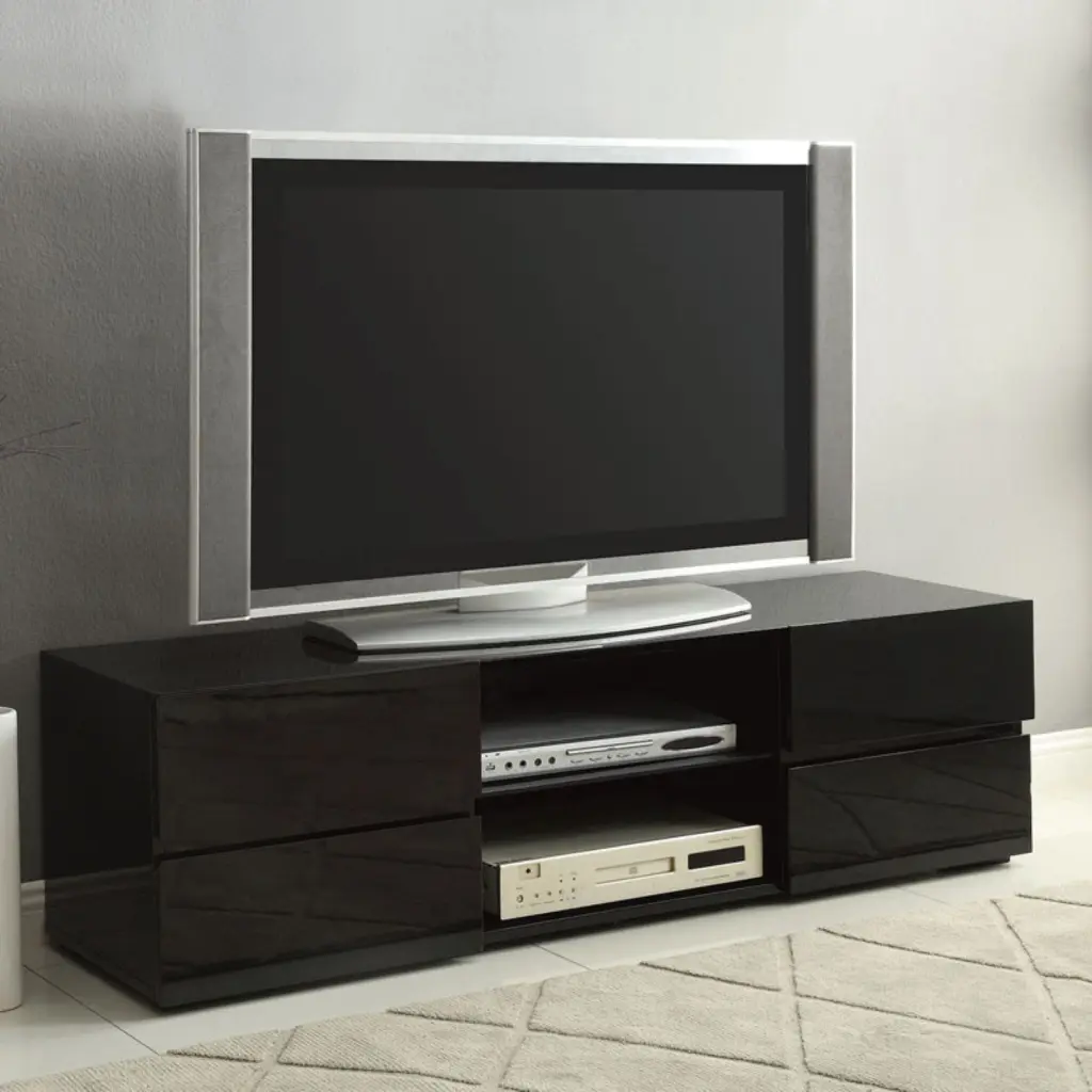 Elegant Black High Gloss TV Stand Glass Shelf - Saltoro Sherpi