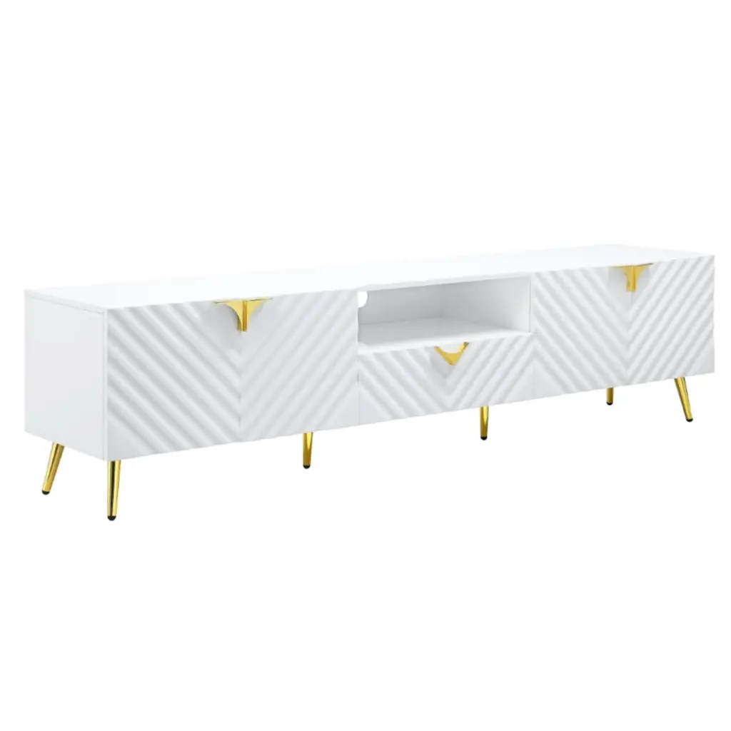 Tyra 79 Inch Modern TV Media Entertainment Center 2 Doors White Gold Saltoro Sherpi