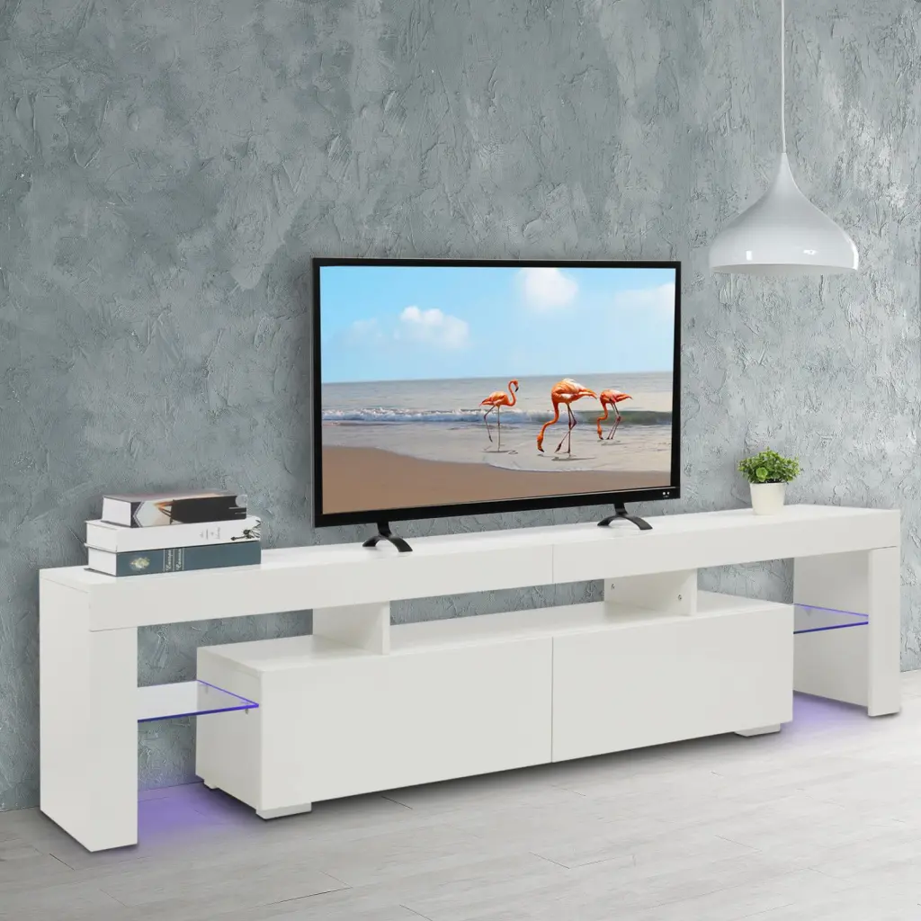 SamyoHome Modern White LED TV Unit Cabinet Stand TVs up to 80 Inches Entertainment Center