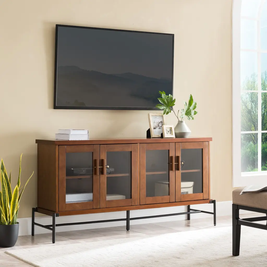 Conni Midcentury Modern TV Sideboard TVs up to 58 Inches Aged Black Finish SEI Furniture
