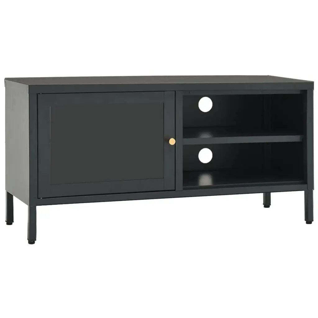 TV Stand Anthracite 35.4x11.8x17.3 Inches Steel and Glass Modern Media Console