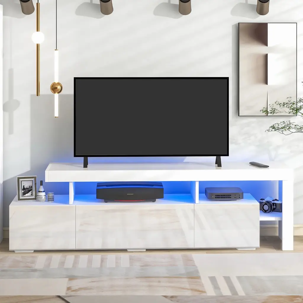 Modern 16-Colored LED Lights TV Cabinet UV High Gloss Surface unknown