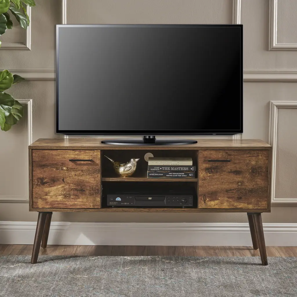 Fashionable Solid Wood TV Cabinet Tapered Pin Legs Simple Rectangular Design Viruhaka