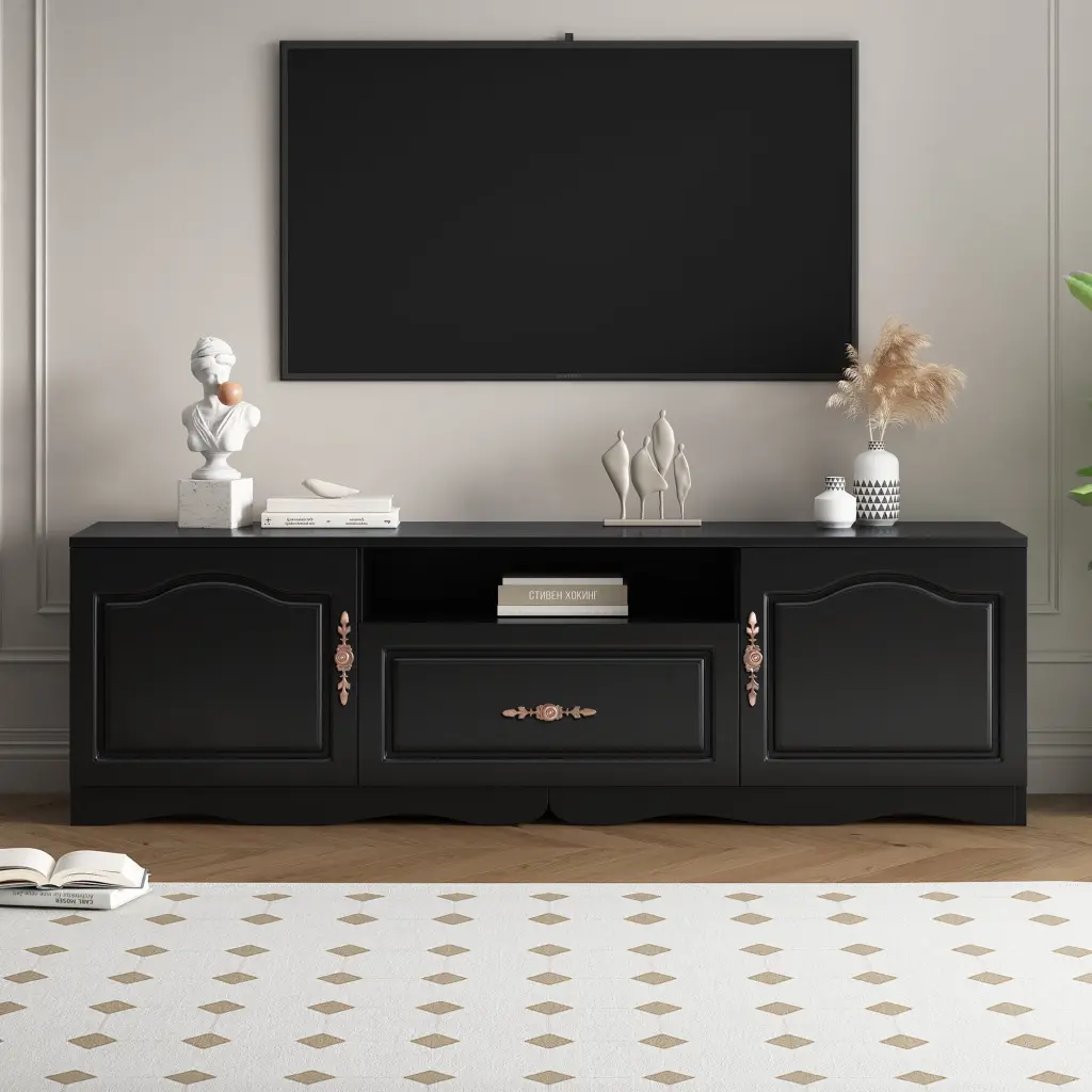 Modern TV Stand 60+ Inch TVs 1 Shelf 1 Drawer and 2 Cabinets Viwebaily