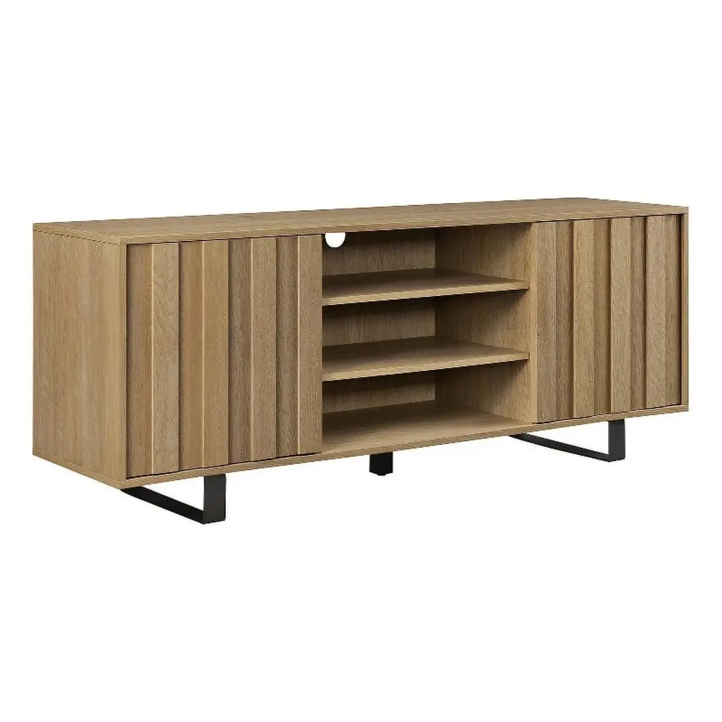 60 Inch Modern Wood TV Cabinet Paneled Doors Oak Black Media Console Walker Edison